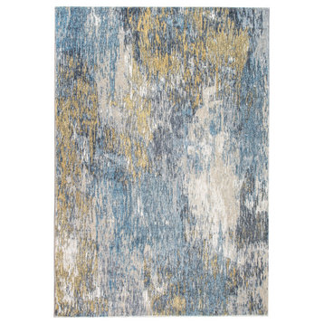 Roxy Abstract Plush Area Rug, Blue/Gold, 5' X 7'6