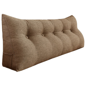 Decorative Bed Wedge, Long Lumbar Pillow, Back Support Sofa Pillow, Linen Coffee, 59x20x8