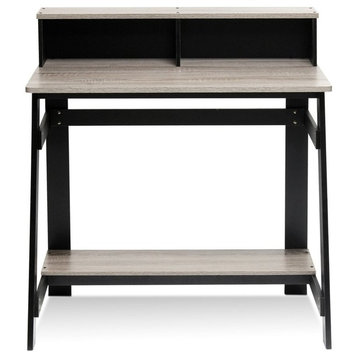 Furinno 14054BK/GYW Simplistic a Frame Computer Desk, Black/French Oak Gray, Bla