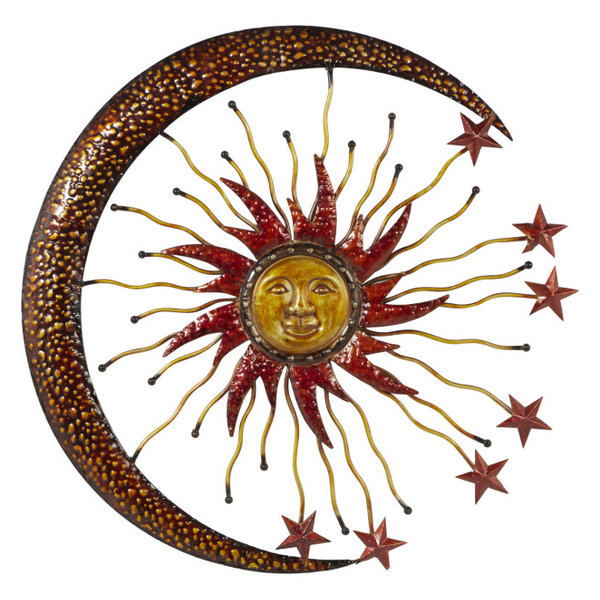 Metallic Hammered Metal Sun, Moon, Stars Outdoor Decor