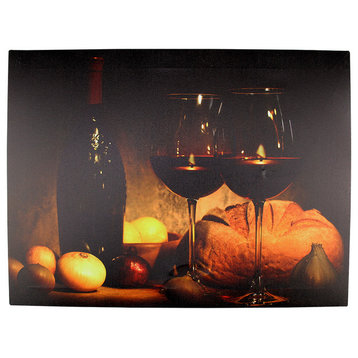 Battery Operated 2 LED Wine Glass and Bottle Scene Canvas Wall Hanging, 15.75"
