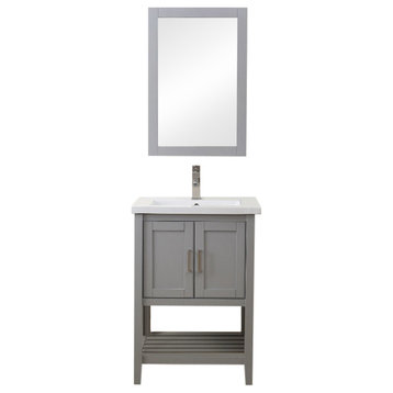 24" Gray Vanity With Mirror, Upc Faucet And Basket