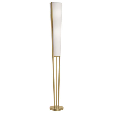 2 Light Incandescent Floor Lamp, Aged Brass with White Shade