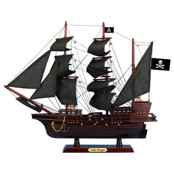 Wooden Captain Hook's Jolly Roger Black Sails Pirate Ship Model 20"