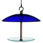 Mosaic Birds - 360 Degree Petite Seed Cylinder Feeder, Cobalt Blue - Feeding birds has never been so safe or easy! Using an intelligent and eco friendly design made of metal and recycled glass this seed cylinder feeder will attract all types of songbirds. The domed design protects birds from the elements while they eat. Si
