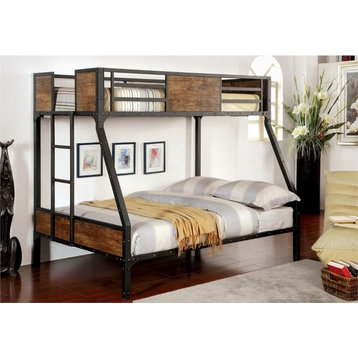 Bowery Hill Modern Steel Metal/Wood Twin over Full Bunk Bed in Black