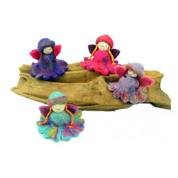Global Groove - Hand Felted Colorful Flower Fairies, 4-Piece Set - Decorative Objects And Figurines