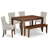 East West Furniture Capri 6-piece Wood Dining Set in Mahogany/Doeskin