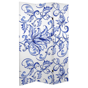 6' Tall Double Sided Blue Filigree Canvas Room Divider