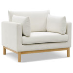 Meridian Furniture - Langham Linen Textured Fabric Upholstered Chair, Cream - Let the cares of the day drift away when you're relaxed from the comfortable confines of this Lanham cream linen textured fabric chair. The boxy design is modern and chic with a mid-century vibe, and the chair rests on a solid wood frame for impeccable durability. Cream linen textured fabric upholstery covers the sides, back, and cushions of the chair, while two plump pillows on either side make it an extra comfy seating option that everyone loves.
