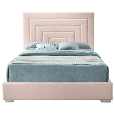 Nora Velvet Upholstered Bed, Pink, Full