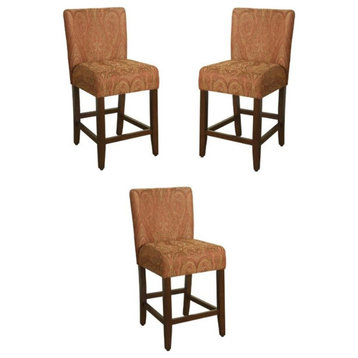 Home Square 29" Fabric Barstool in Red Gold and Brown - Set of 3