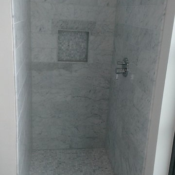 Master Bathroom - 6" x 18" Carrera Marble Showers / Vanity Walls