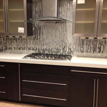 Eden Mosaic Tile Installations: Random Mixed Tile White Glass and Metal Tile