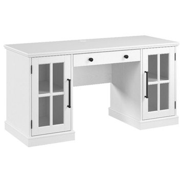Bowery Hill 60W Computer Desk with Keyboard Tray in White - Engineered Wood