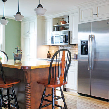 Transitional White & Brown Kitchen with Island