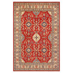 Bareens Designer Rugs - Rustic Kazak Manual Red/Beige Wool Rug - 8'11'' x 11'9'' - Embellish your home with this exquisitely hand-knotted Kazak Rug made with the finest hand spun wool and all vegetable dyes. Demonstrating incredible attention to detail, this hand-knotted masterpiece features an intricate Kazak pattern in a classic color palette. Made in the Caucasian designs from Russia and the northern Persian empire, each Kazak incorporates distinctive tribal flavor with elements such as the stepped hooted polygons, geometrical medallions, animals and rosettes. The straight, clean lines and bold tones embody the weaving style of the Armenian and Afghani weavers known for these iconic designs. This magnificent rug featuring soft luscious pile and is made with handspun wool and natural dyes to produces soft luminous shades causing a beautiful sheen. With geometric designs and bold vibrant saturated colors predominately blues, reds, greens, and gold make a bold statement in any decor. The construction technique used ensures that the designs and colors Ae capable to withstand heavy traffic area.