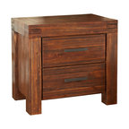 Modus Furniture Meadow 2 Drawer Solid Wood Nightstand in Brick Brown