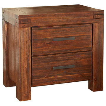 Modus Furniture Meadow 2 Drawer Solid Wood Nightstand in Brick Brown