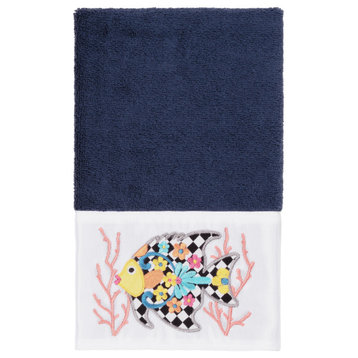 Linum Home Textiles Turkish Cotton Feliz Embellished Hand Towel, Midnight Blue