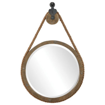 Uttermost Melton Round Resin Wood and Metal Pulley Mirror in Natural