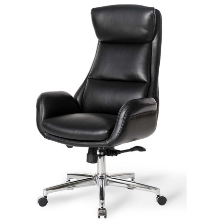 Mid-Century Modern Air Leatherette Adjustable Swivel High Back Office, Black