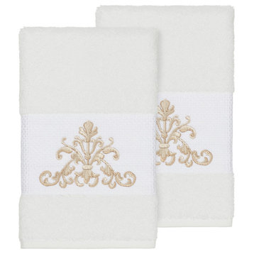 Scarlet 2-Piece Embellished Hand Towel Set, White
