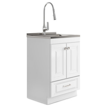 Lawrence Transitional 24" Laundry Cabinet with Faucet and Stainless Steel Sink