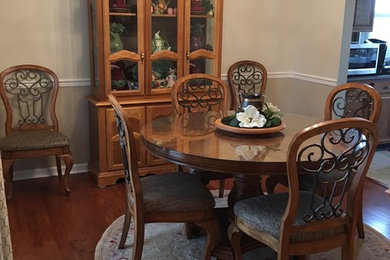Kitchen/dining room combo - mid-sized transitional medium tone wood floor kitchen/dining room combo idea in Other with beige walls