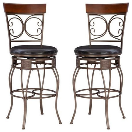 Home Square 2 Piece Big and Tall Metal Scroll Back Bar Stool Set in Bronze