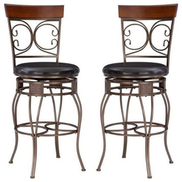 Home Square 2 Piece Big and Tall Metal Scroll Back Bar Stool Set in Bronze