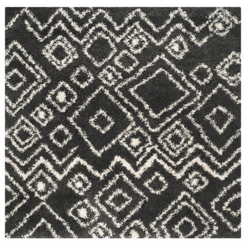 Safavieh Belize Shag Collection SGB488 Rug, Charcoal/Ivory, 6'7" Square