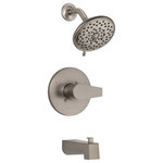 Delta - Peerless Tub Shower Multichoice Brushed Nickel - Weve made it faster, easier, and less expensive to upgrade your style, finish, and functionality in the future. Install the shower valve now and if you want to change your shower in the future, you wont need to bother re-installing another valve. Designed to look like new for life, Brilliance finishes are developed using a proprietary process that creates a durable, long-lasting finish that is guaranteed not to corrode, tarnish or discolor. While other products may gather unsightly mineral build-up over time, Peerless soft rubber Touch-Clean spray holes allow any mineral residue to simply be wiped away for an instantly refreshed look  with no need for soaking or the aid of chemical cleaners. The pause setting gives you ample space for shaving, lathering and other shower tasks, then easily restarts the water with the temperature where you left off. This spray setting helps you conserve water, so you can worry less about depleting your supply of hot water - and you help the environment too. For a look that's easily paired anywhere, the warm, muted shine of Brushed Nickel can't be beat. With a subtle touch, Brushed Nickel brings harmony to your bath and pairs with any dcor.