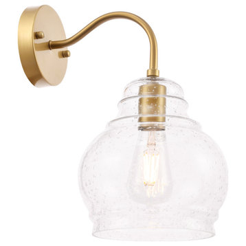Pierce 1 Light Wall Sconce in Brass And Clear Seeded Glass