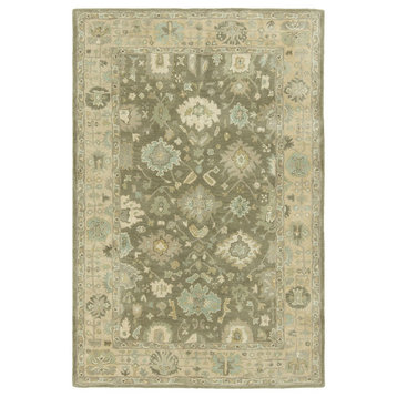 SEVILLE Driftwood Hand-Tufted Wool and Silkette Area Rug, Green, 5'6"x8'6"