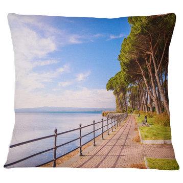 Promenade and Pine Trees in Italy Landscape Wall Throw Pillow, 18"x18"