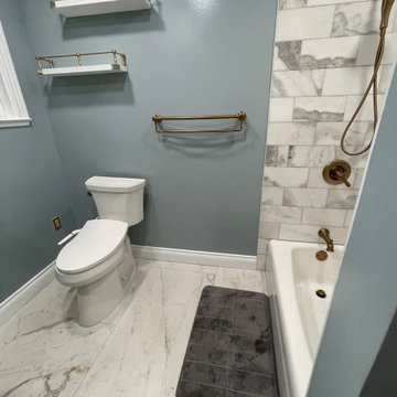 Master Bathroom, Blues, Golds and whites