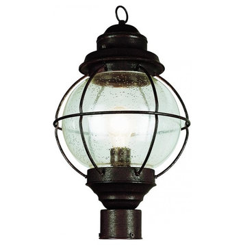 One Light Black Clear Seeded Glass Post Light