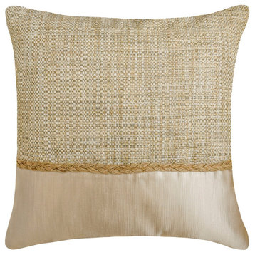 Beige Jute and Satin Jute Lace 26"x26" Throw Pillow Cover, Jute Ivory Suit