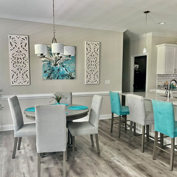 Turquoise-Gray Transitonal Living Room