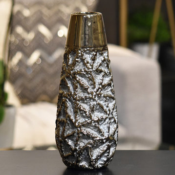 Gold Ceramic Vase With Embossed Crumpled Design