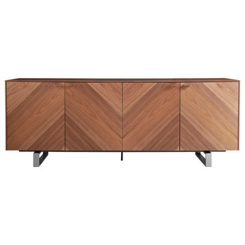 Alvarado 79" Sideboard, American Walnut With Brushed Stainless Steel Base