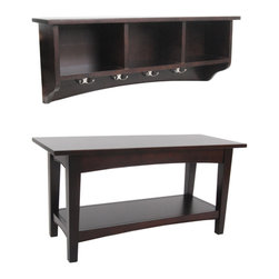 Alaterre Furniture - Shaker Cottage Storage Coat Hook, Bench Set, Espresso - Hall Trees