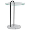 Claire Side Table, White Marble, Black Metal, Clear Glass