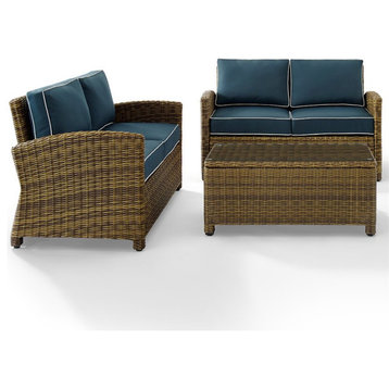Crosley Furniture Bradenton 3-Piece Metal & Fabric Patio Sofa Set in Brown/Navy