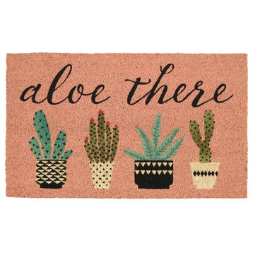 DII 30x18" Modern Coir Fabric Aloe There Doormat in Coral Pink/Multi-Color