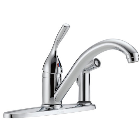 Delta 134/100/300/400 Series 1-Handle Kitchen Faucet with Integral Spray, Chrome