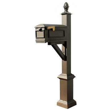 Westhaven System With Lewiston Mailbox, Square Base, Pineapple Finial, Bronze