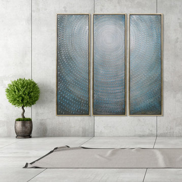 Concentric Textured Metallic Abstract Hand Painted Wall Art Set of 3
