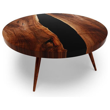 Walnut Round Coffee Table, Opaque Black_35" (100cm)